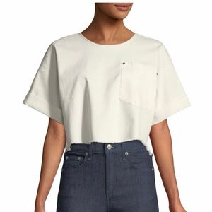 ELIZABETH & JAMES Tinsley oversized White Cropped denim w shirt and raw hem xs